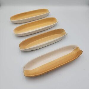 Vintage Corn on the Cob Dishes Yellow Cream Set of 4 Made in Taiwan Ceramic 9"